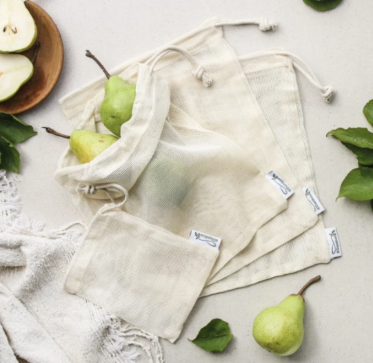 Organic Cotton Produce Bags - 4pk