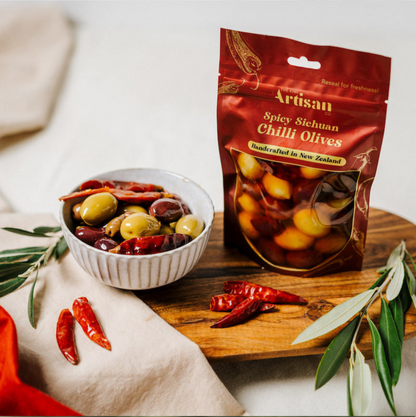 The Kiwi Artisan Sichuan Chilli  Olives 150g