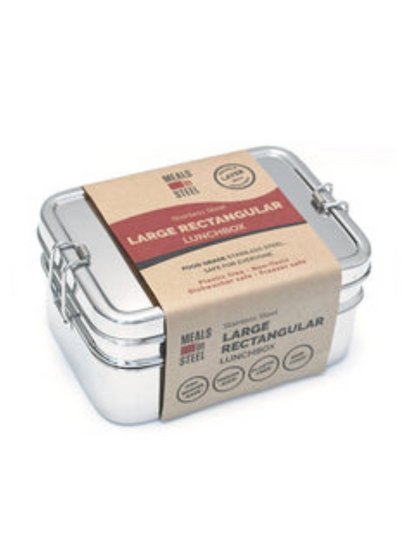 Meals in Steel Twin Layer Large Rectangular Lunchbox (with snack box)