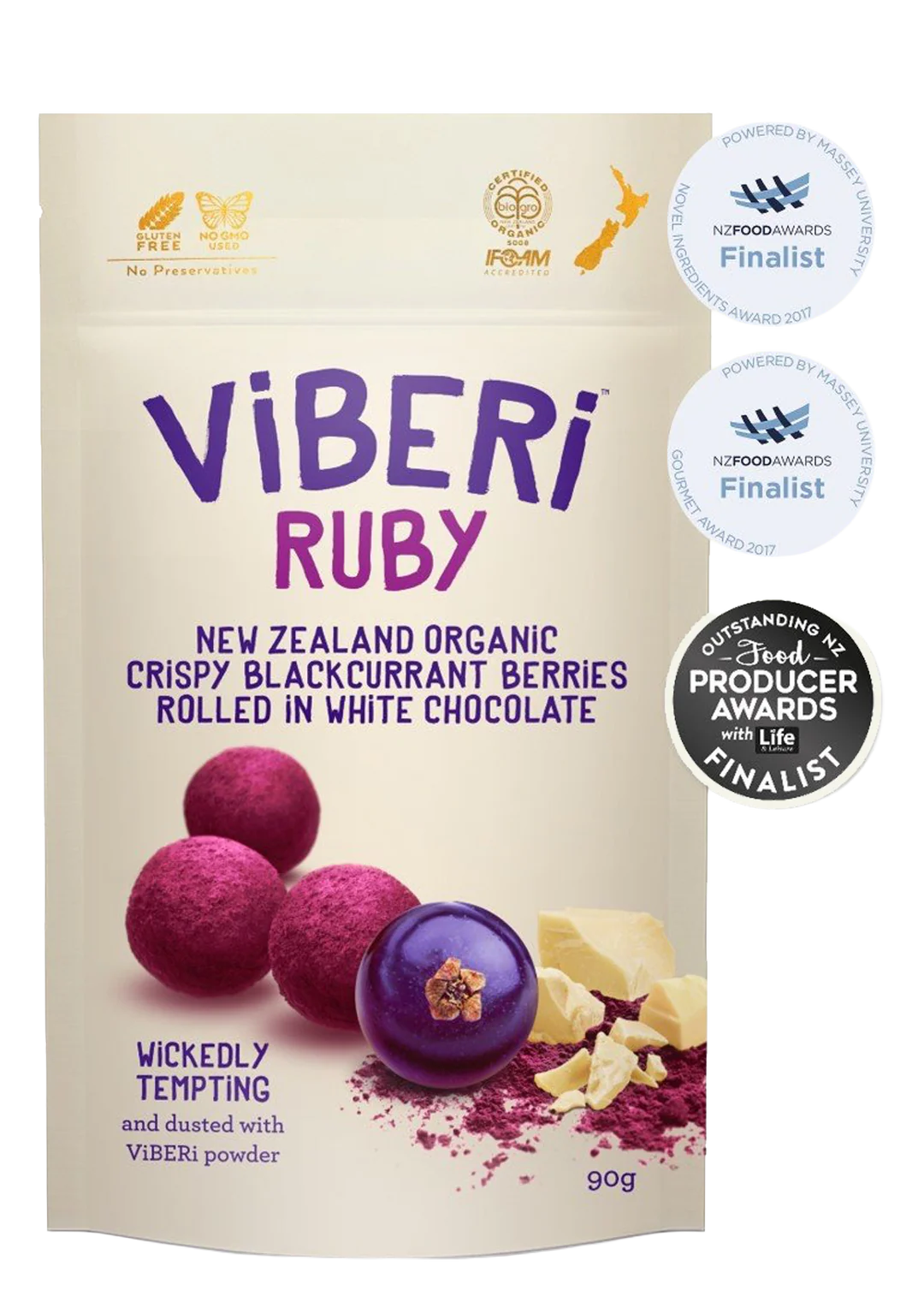 ViBERi Ruby - Organic White Chocolate Rolled Blackcurrants (90g)