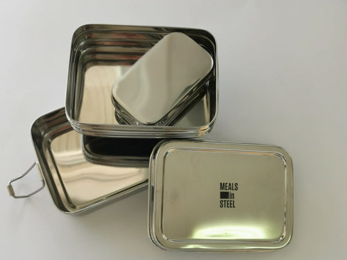 Meals in Steel Twin Layer Medium Rectangular Lunchbox (with Snackbox)