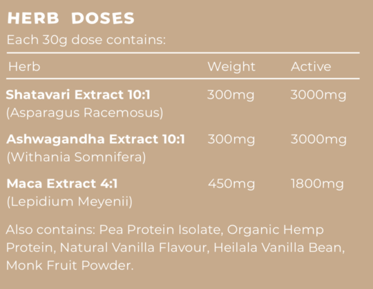 Vanilla bean herb doses & ingredients