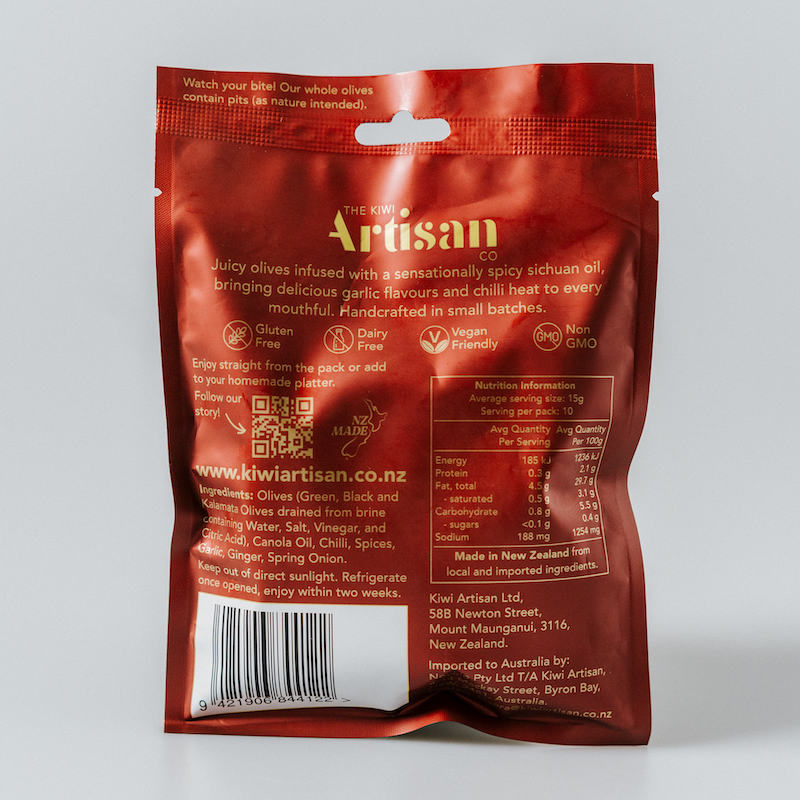 The Kiwi Artisan Sichuan Chilli  Olives 150g